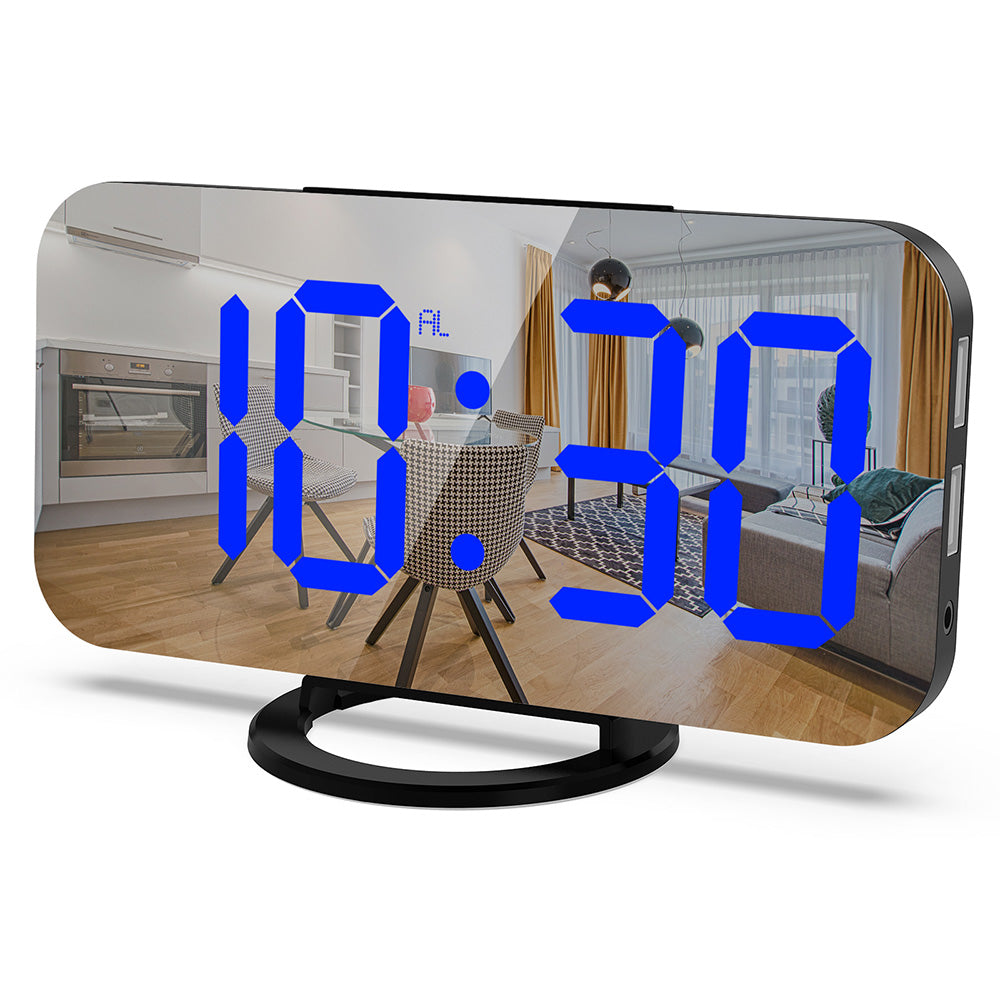 Digital Alarm Clock Mirror LED Display Snooze Function Dim Mode Wall Bedroom-6