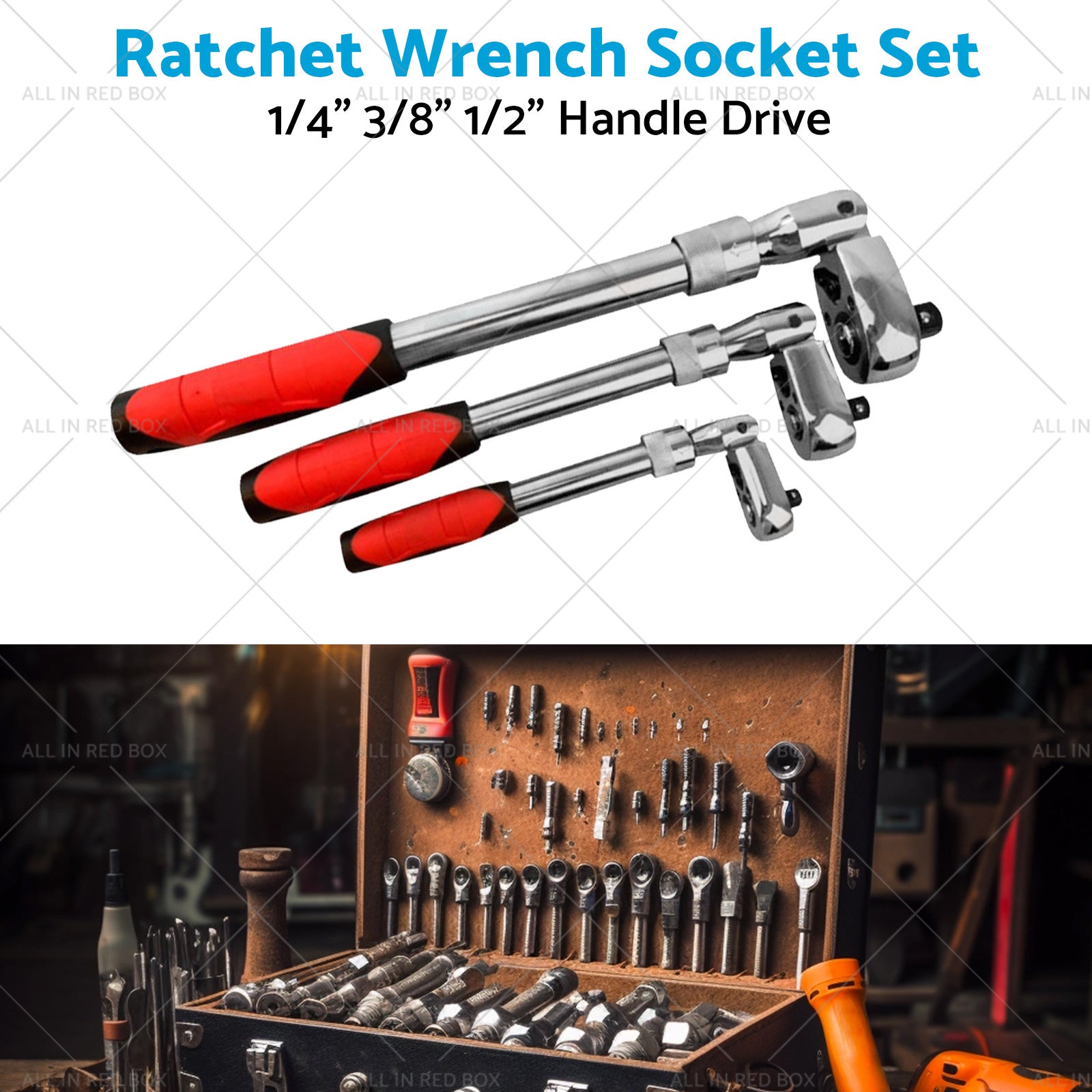 3x Ratchet Wrench Socket Set 1 4inch 3 8inch 1 2inch Handle Drive 72 Teeth Quick Release-3