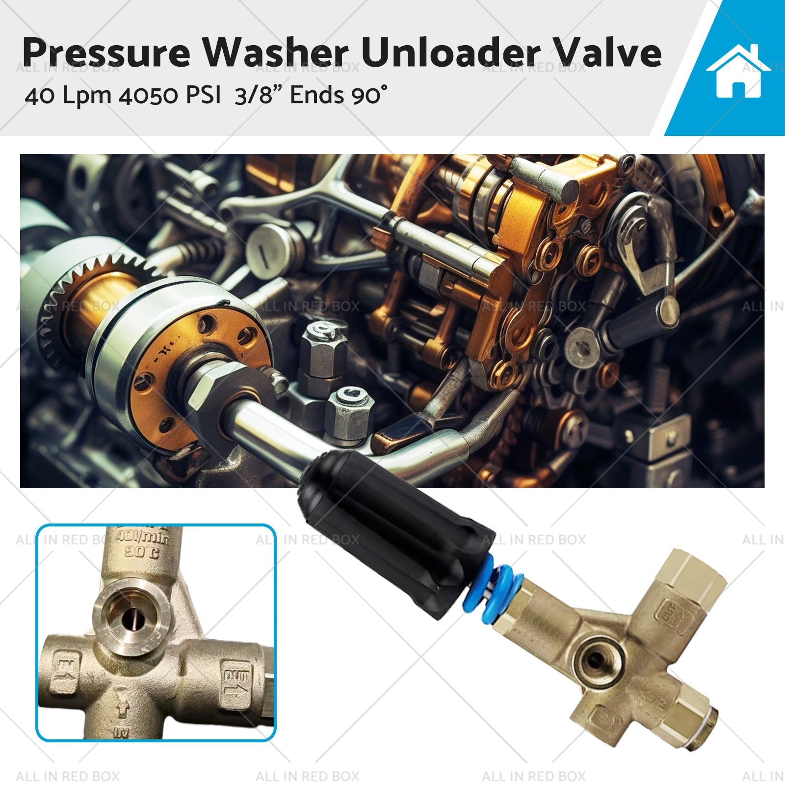 1PCS Pressure Washer Unloader Valve 40 Lpm 4050 PSI 3/8" Ends 90 degree-0