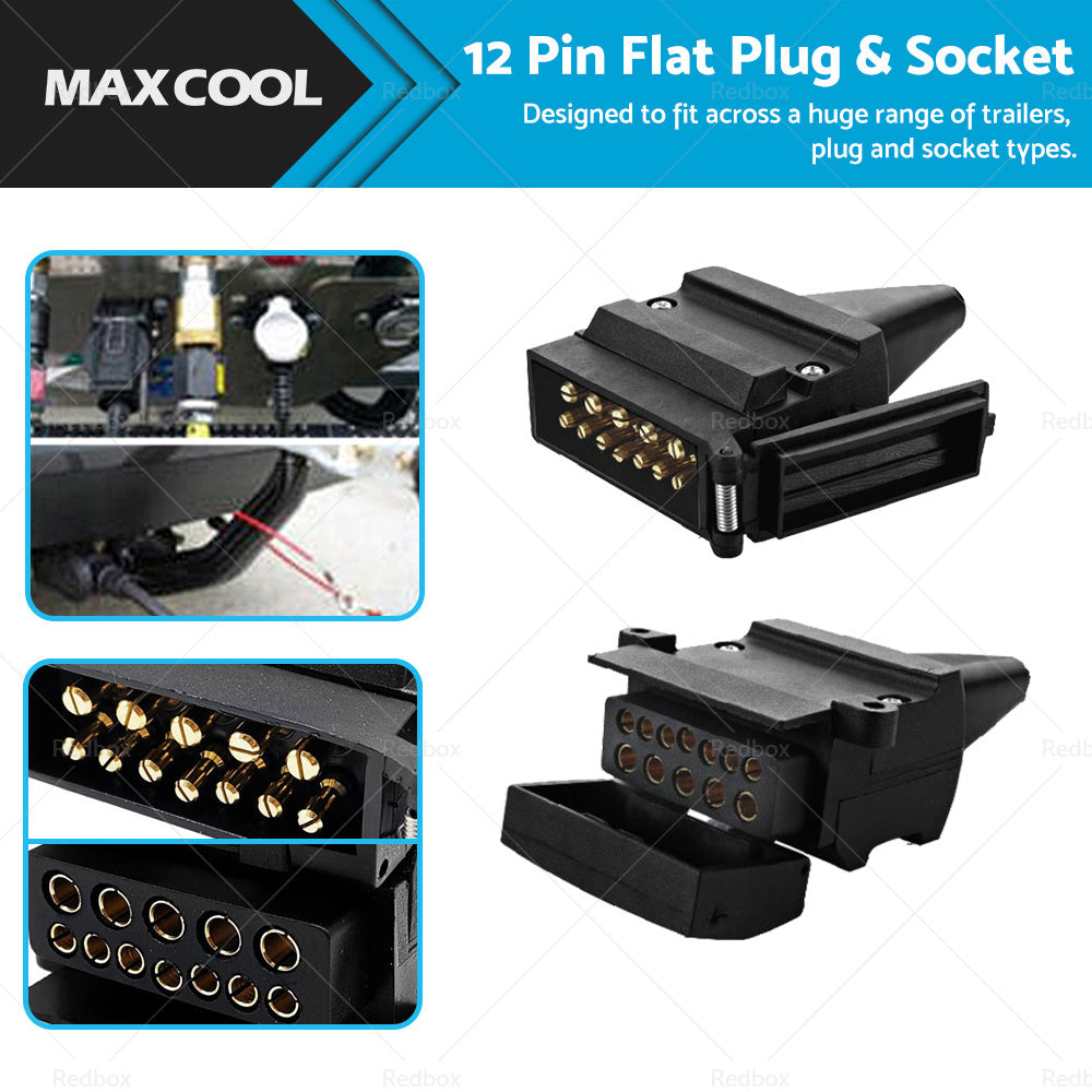 Pair 12 Pin Plug and Socket Connectors Suitable For Trailer Camper Caravan 4WD-0