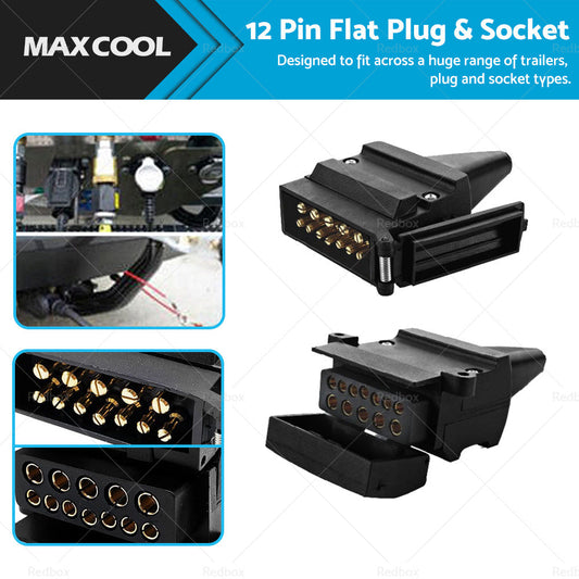 Pair 12 Pin Plug and Socket Connectors Suitable For Trailer Camper Caravan 4WD-0