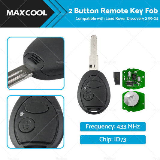 2 Button Remote Key Fob 433MHz ID73 Suitable For Land Rover Discovery 2 99-04-0