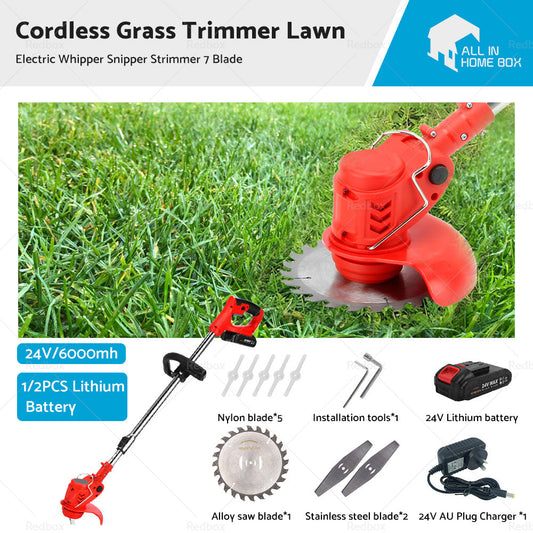 1/2 Battery Cordless Grass Trimmer Lawn Electric Whipper Snipper Strimmer 7Blade-0