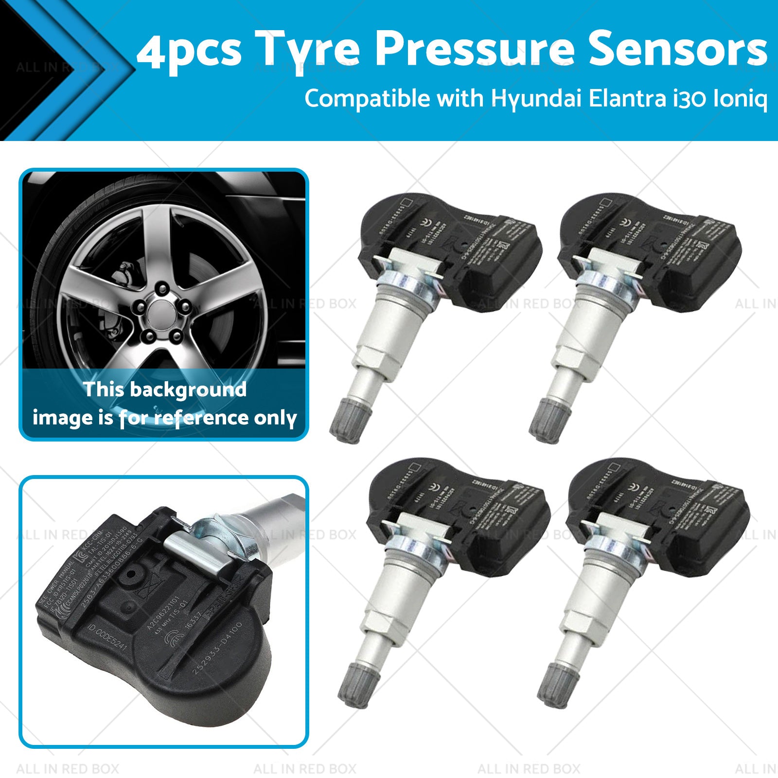 4X TPMS Tyre Pressure Sensors 52933-F2000 Suitable for Hyundai i30 i20N Elantra-0