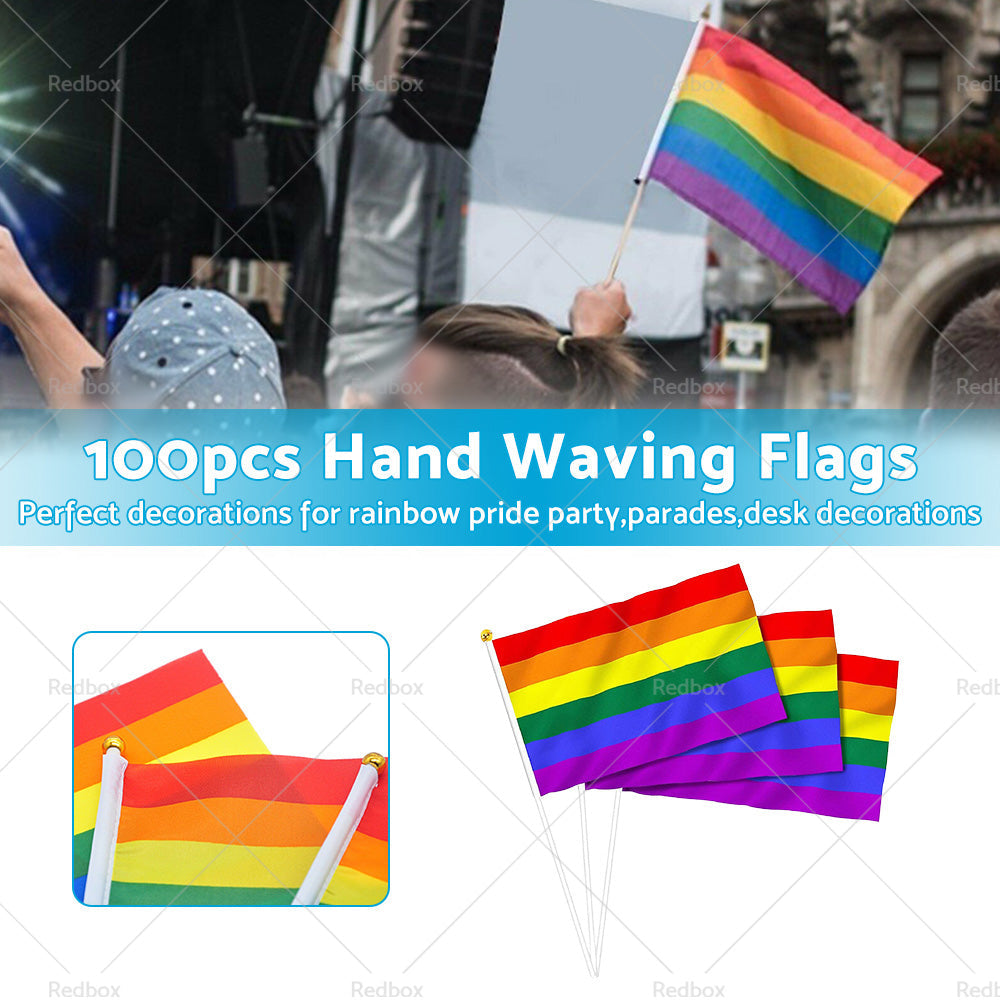 100x Small Rainbow Flag Gay Lesbian LGBT 14 x 21 cm Pride Mini Flags Hand Waving-1