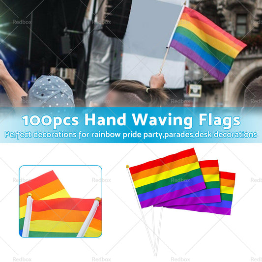 100x Small Rainbow Flag Gay Lesbian LGBT 14 x 21 cm Pride Mini Flags Hand Waving-1