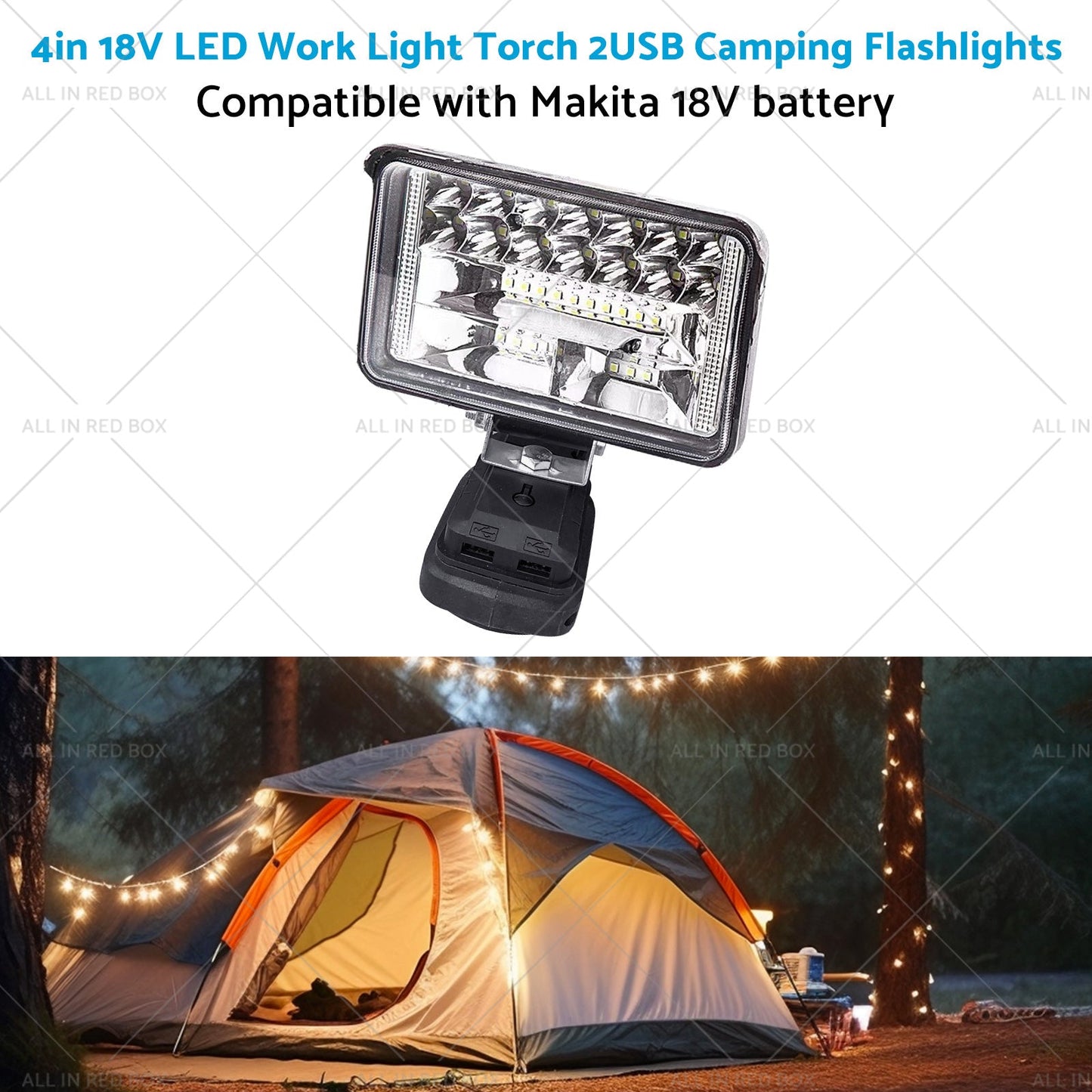 18V 4in LED Work Light Torch Camping Flashlights 2USB Suitablefor Makita Battery-3