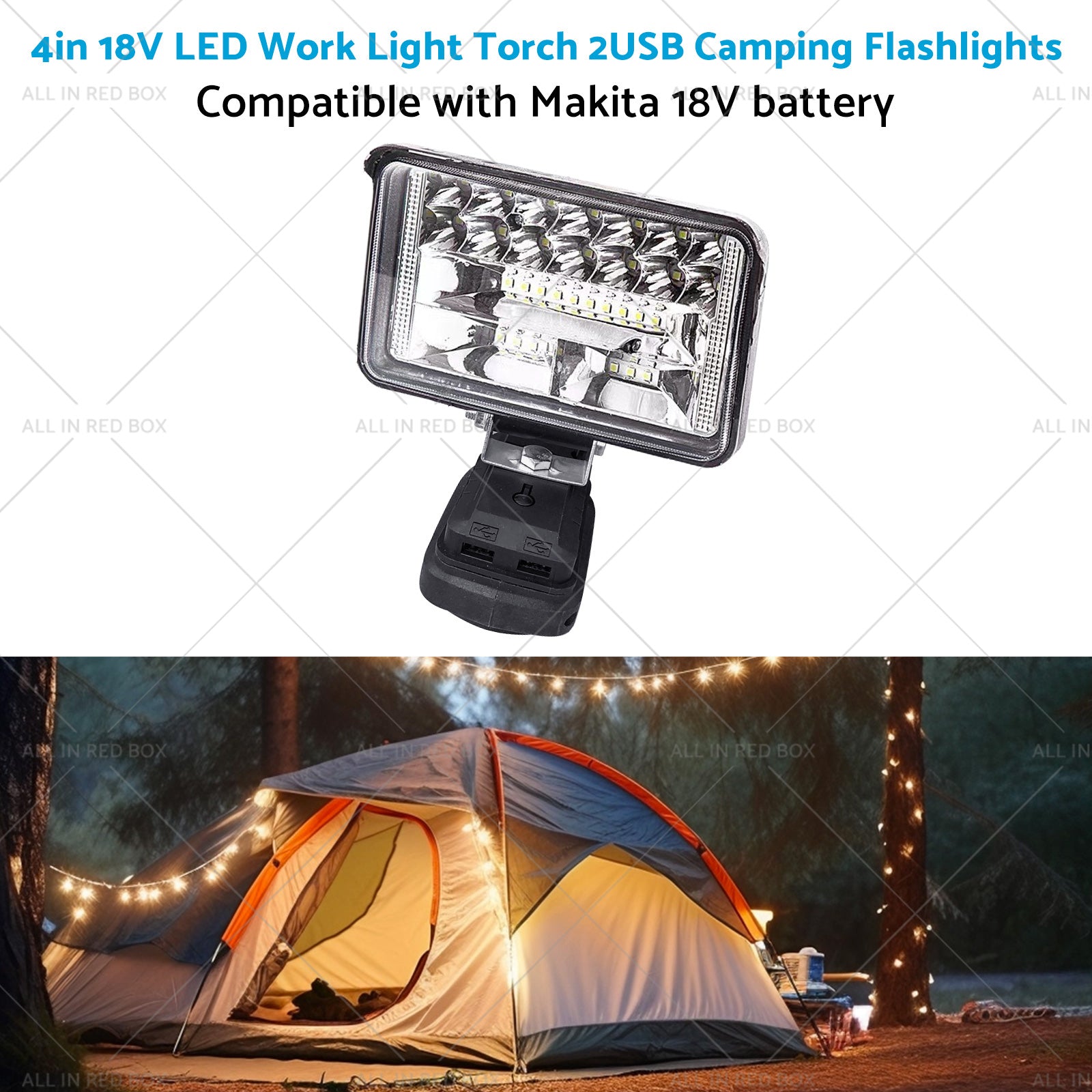 18V 4in LED Work Light Torch Camping Flashlights 2USB Suitablefor Makita Battery-3