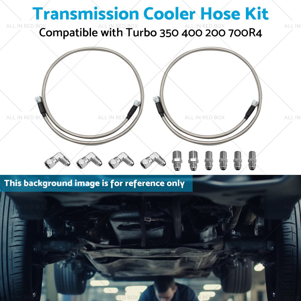 Stainless Steel Braided Transmission Cooler Hose Fitting Kit For 700R4 TH350 400-3