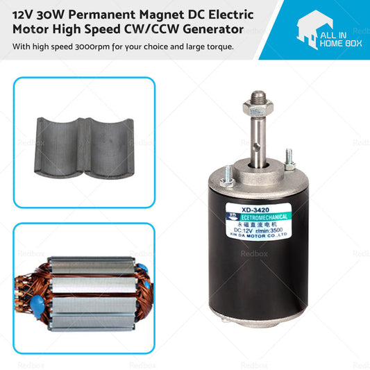12V 30W Permanent Magnet DC Electric Motor High Speed CW CCW Generator-0