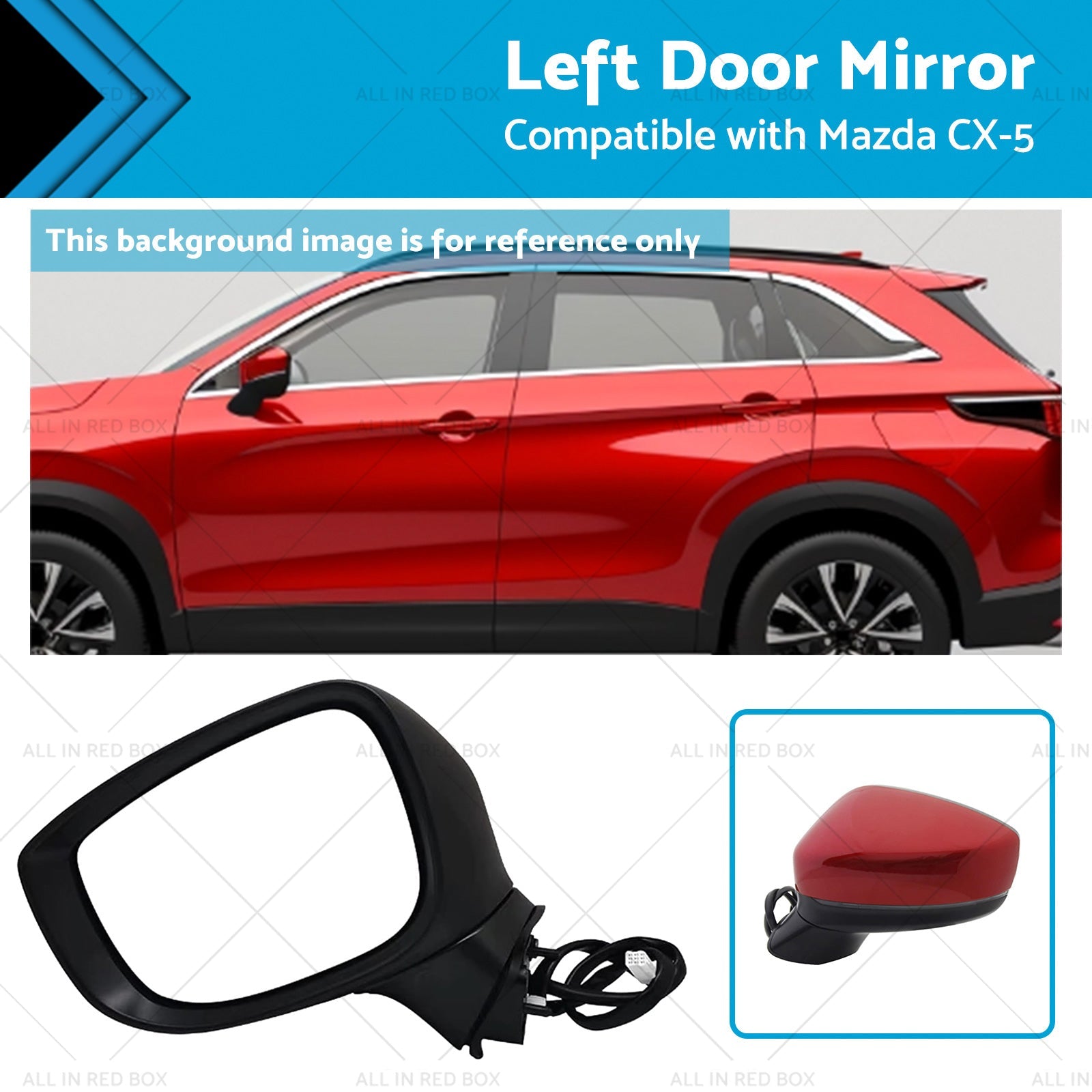 Left Door Mirror Suitable for Mazda CX-5 2017 Onward With BlindSpot Blinker Red-0