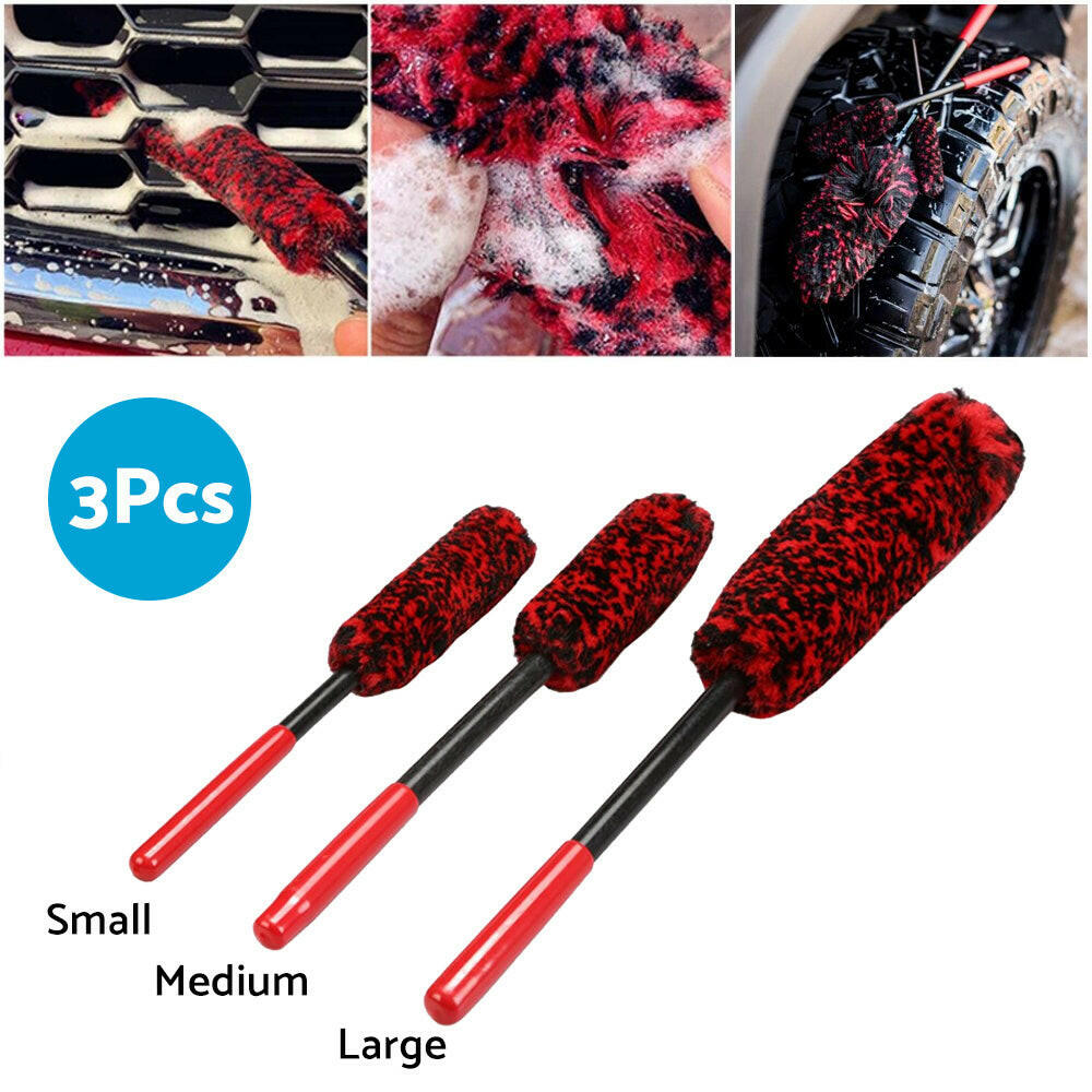 Set of 3 Wheel Woolies Luxury Super Plush Soft Alloy Wheel Cleaning Brush Kit-3