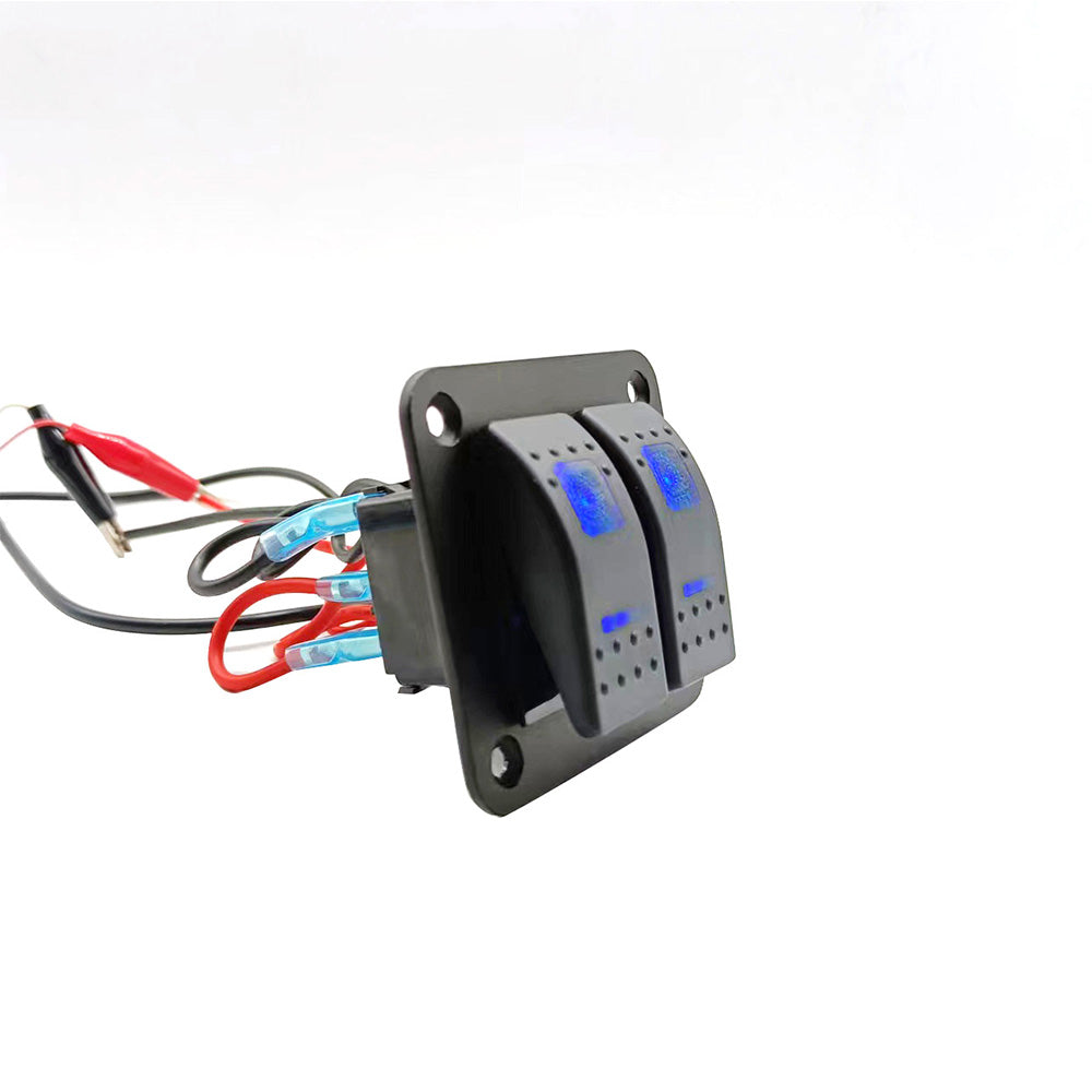2 Gang Blue LED Light Rocker Switch Panel Dual LED Boat Car Waterproof-2