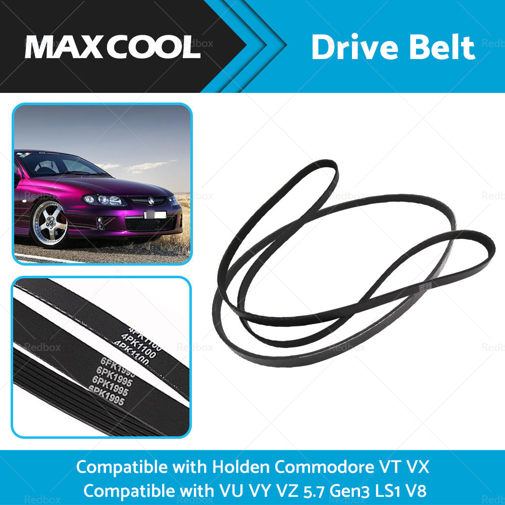 Drive Belt For Holden Commodore VT VX VU VY VZ 5. 7 Gen3 LS1 V8 4PK1100 6PK1995-1