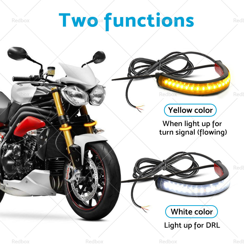 2X LED Universal Motorcycle Fork Turn Signal Indicator Blinker Amber Light Strip-2