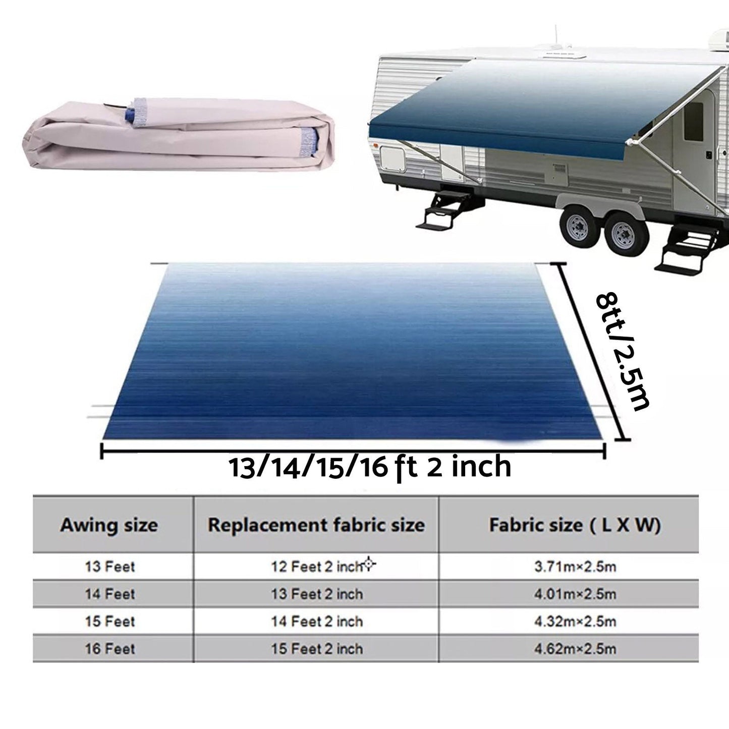 PVC Vinyl Awning Fabric Blue Fade 13-16FT Suitable For RV Caravan Trailer Camper-2