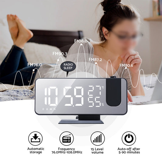 Projection on Ceiling Digital Dual Alarm Clock Bedroom Radio LED Big Screen-0