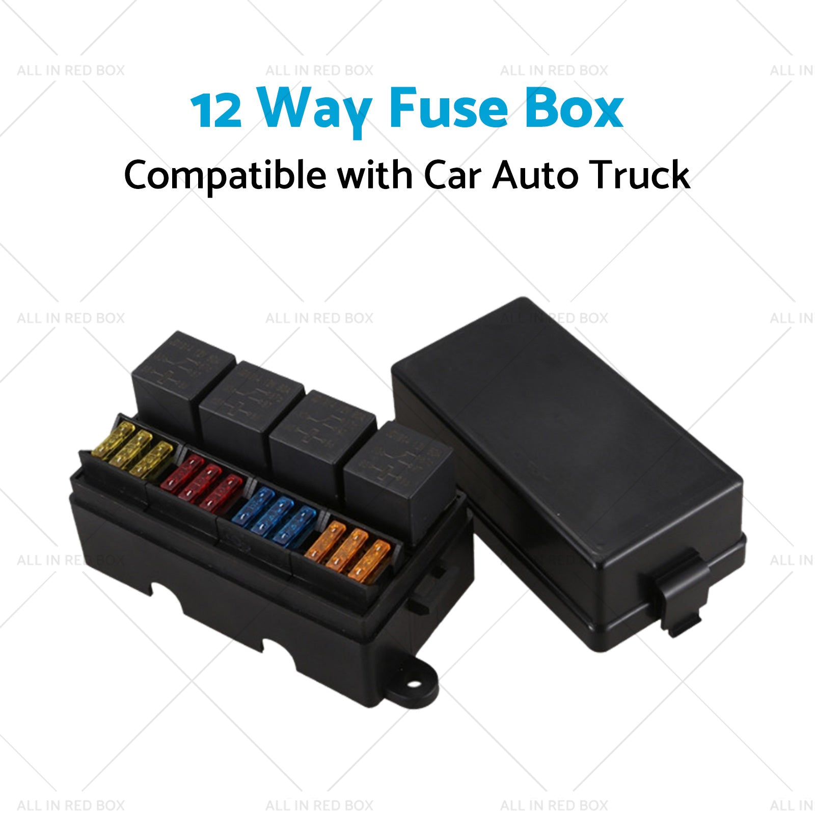 12 Way Blade Fuse Box 4-Relay Holder and Terminal and Fuse 12V 40A Car Auto Truck 4Pin-3