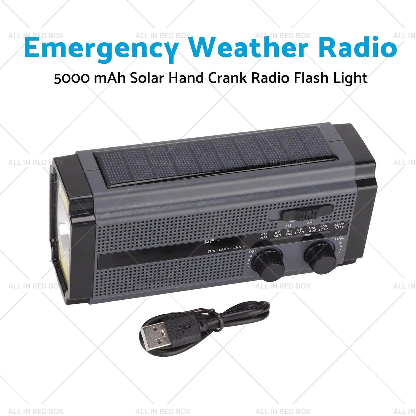 Solar Hand Crank Radio Emergency Weather 5000mAh Power Bank Flash Light Black-4