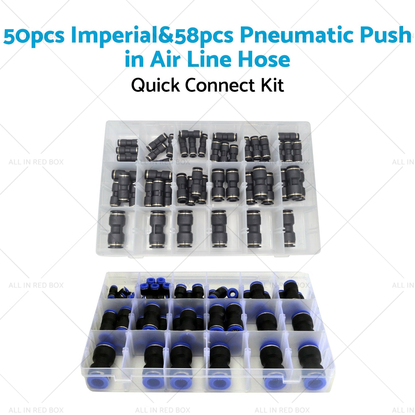 50pcs Imperial  and  58pcs Pneumatic Push in Air Line Hose Joiner Quick Connect Kit-3