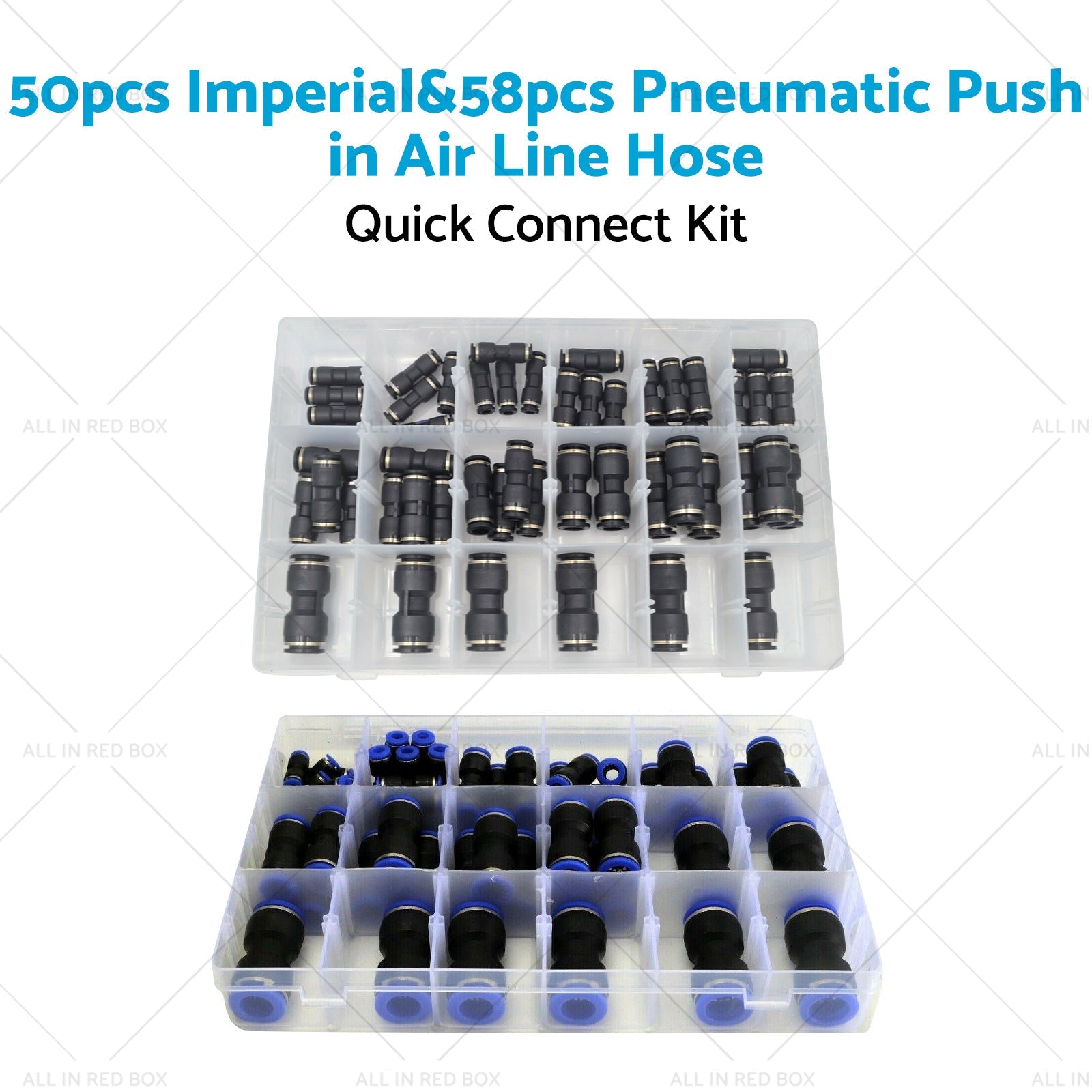 50pcs Imperial  and  58pcs Pneumatic Push in Air Line Hose Joiner Quick Connect Kit-3