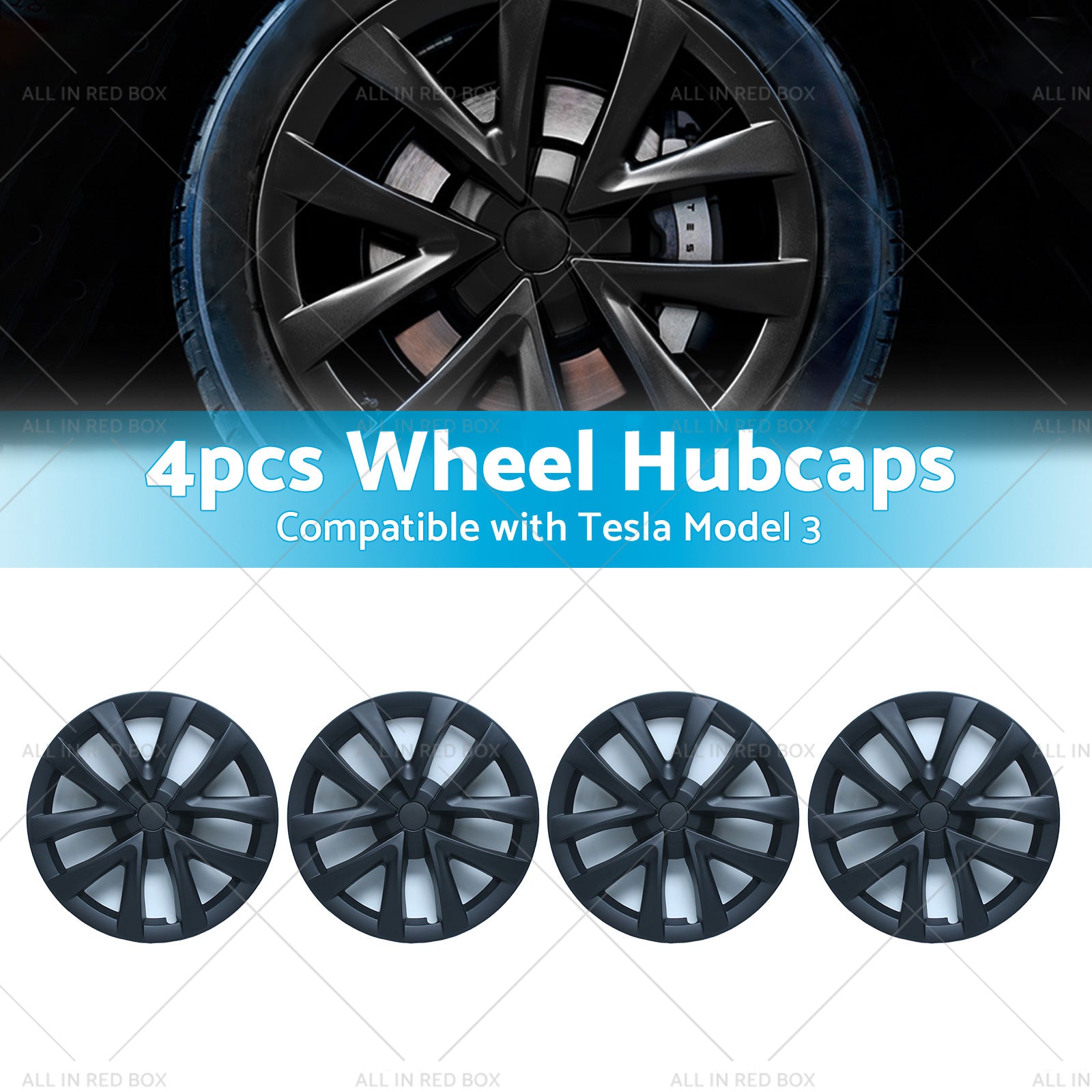 4PCS Matt Black Wheel Cover Hub Caps Rim Hubcap Suitable for Tesla Model 3-2