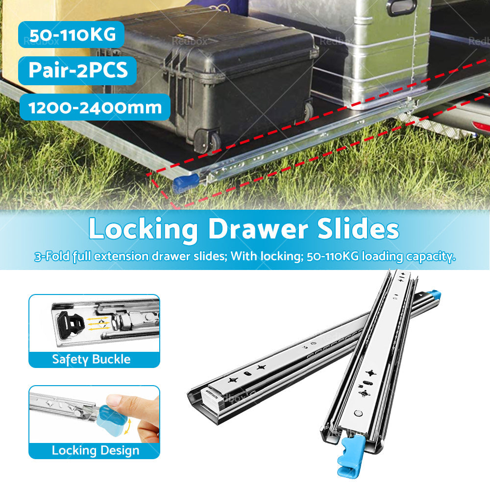 PAIR 90KG Loading Capacity Locking Drawer Slide Runner Trailer 800mm or 1600mm-3