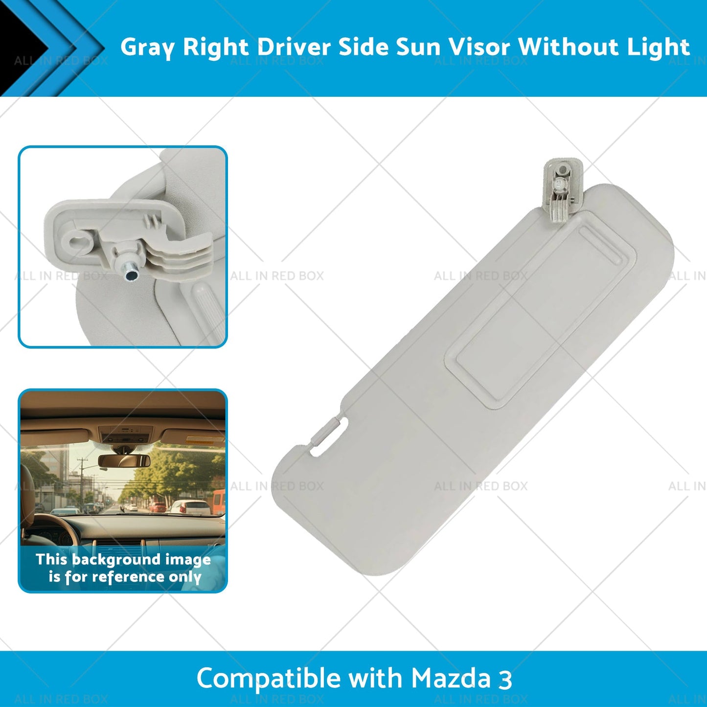 1x Gray Right Driver Side Sun Visor Suitable for 10-13 Mazda 3 BBM369-270C-75-1