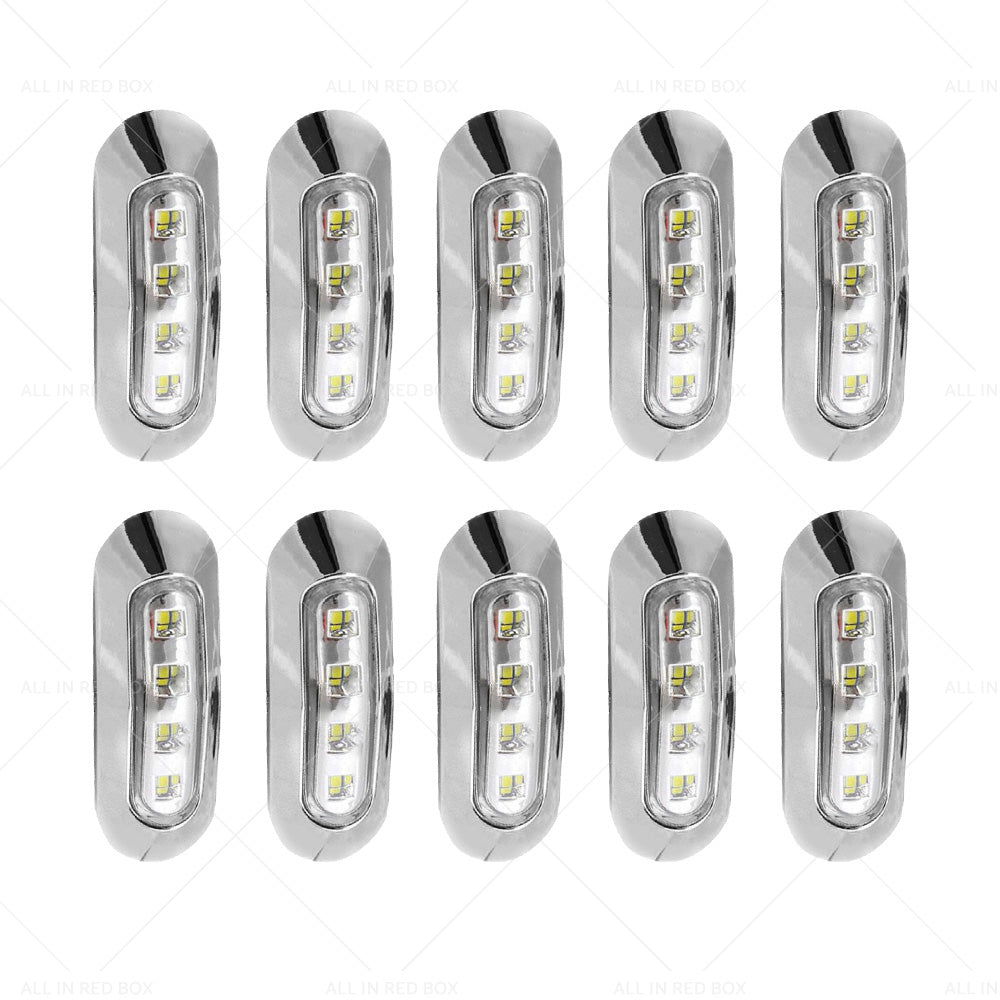 10X White 4 LED Side Marker Lamp Clearance Light Truck Trailer Lorry Chrome Lamp-1