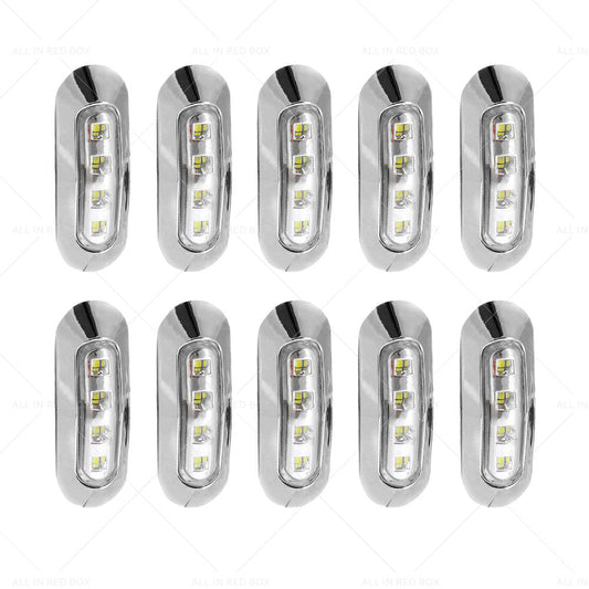10X White 4 LED Side Marker Lamp Clearance Light Truck Trailer Lorry Chrome Lamp-1