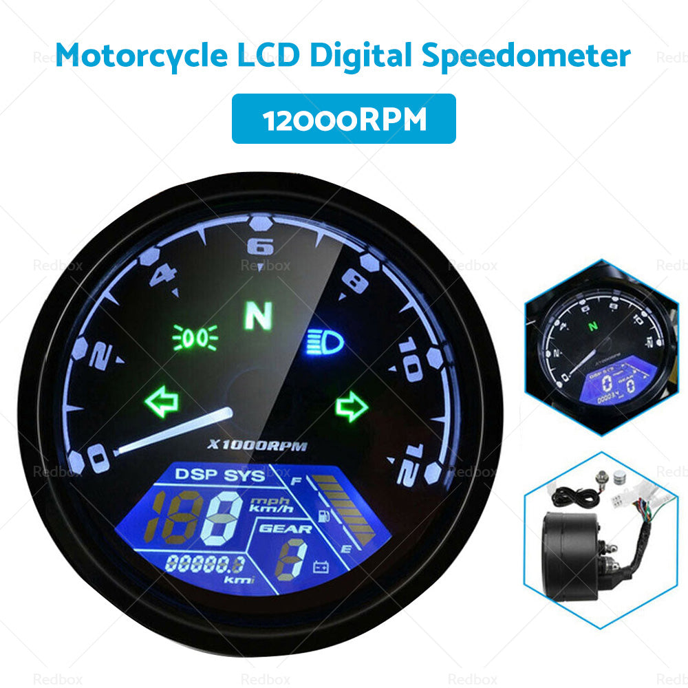 Universal Digital Motorcycle Odometer Speedometer Tachometer Gauge LCD Backlight-4