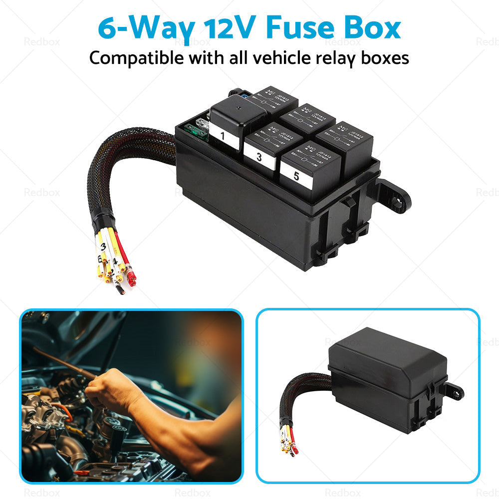 6-Way 12V Auto Waterproof Fuse Relay Holder Box Block 40A Relays with ATC Fuse-4
