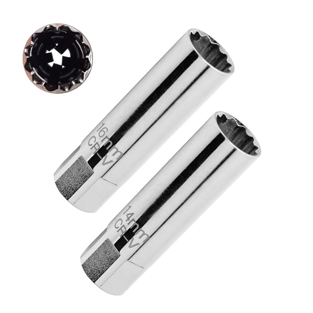 14mm and 16mm 12 Point Deep Thin Wall Spark Plug Socket 3/8 Inch Drive Suitable For Auto Car Removal-2