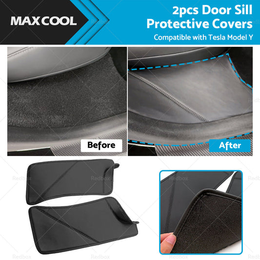 2PCS PU Rear Door Sill Protector Cover Pad Suitable for Tesla Model Y 2020-2022-0