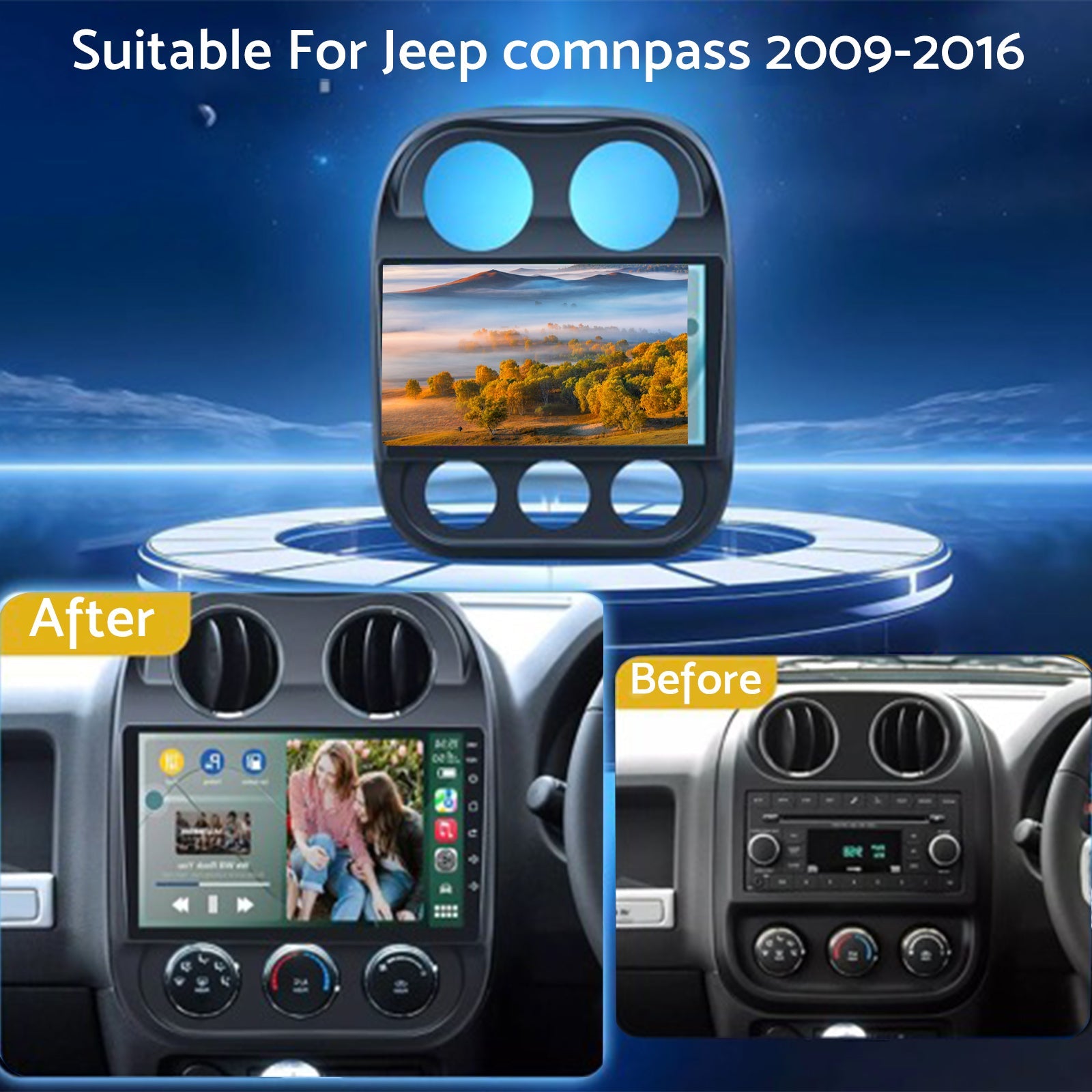 Carplay 10" Car Stereo Radio Suitable For Jeep Compass 09-16 Apple Carplay Android 13-2
