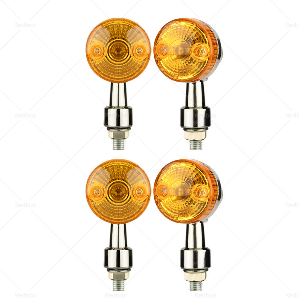 4x Chrome Motorcycle Turn Signal Lights Amber Indicators Blinker Universal Bulb-2