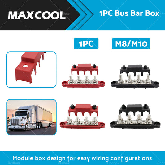 1x M8 or M10 DC 48V Studs Bus Bar Power Distribution Box Terminal Block Red or Black-1