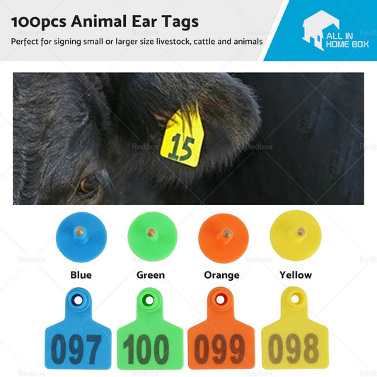 100x Small 5x4cm Livestock Ear Tags Plastic Numbered for Sheep, Cows, Pigs, Cattle-0