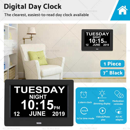 7 inch  LED Large Digital Day Clock Calendar Dementia Date Week Month Year Time Wall-0