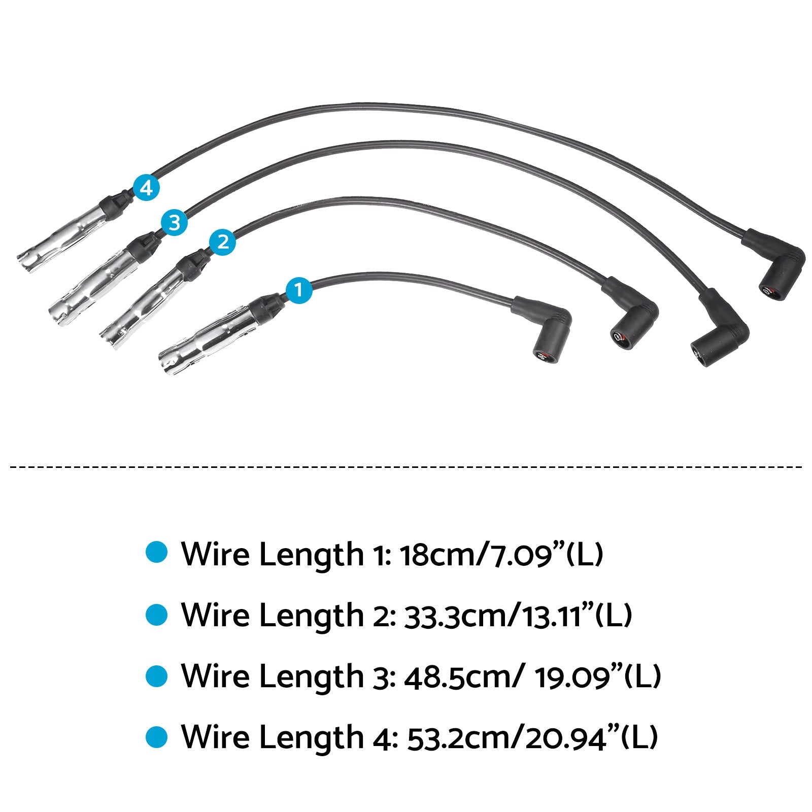 4pcs 7mm Ignition Spark Plug Wire Suitable For VW Beetle Golf Jetta 2.0 L4 98-15-3