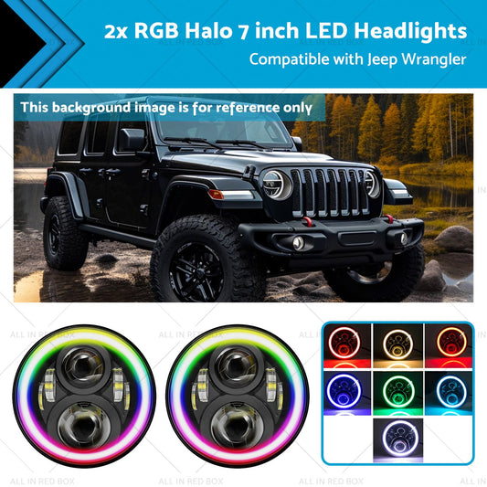 RGB Halo 7 inch LED Headlights Projector Hi Lo Beam DRL Suitable for Jeep GQ-0