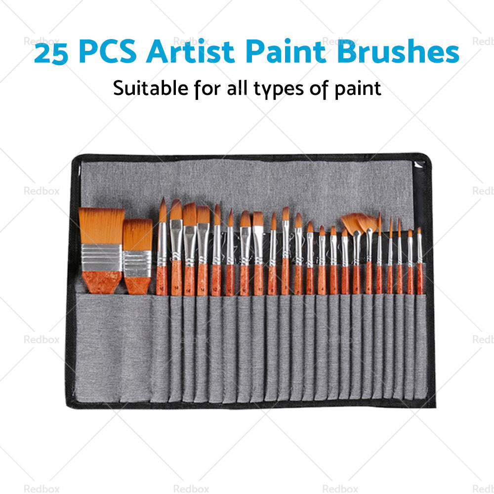 25 Pcs Artist Paint Brushes Watercolour Acrylic Oil Painting Brush With Case Set-2